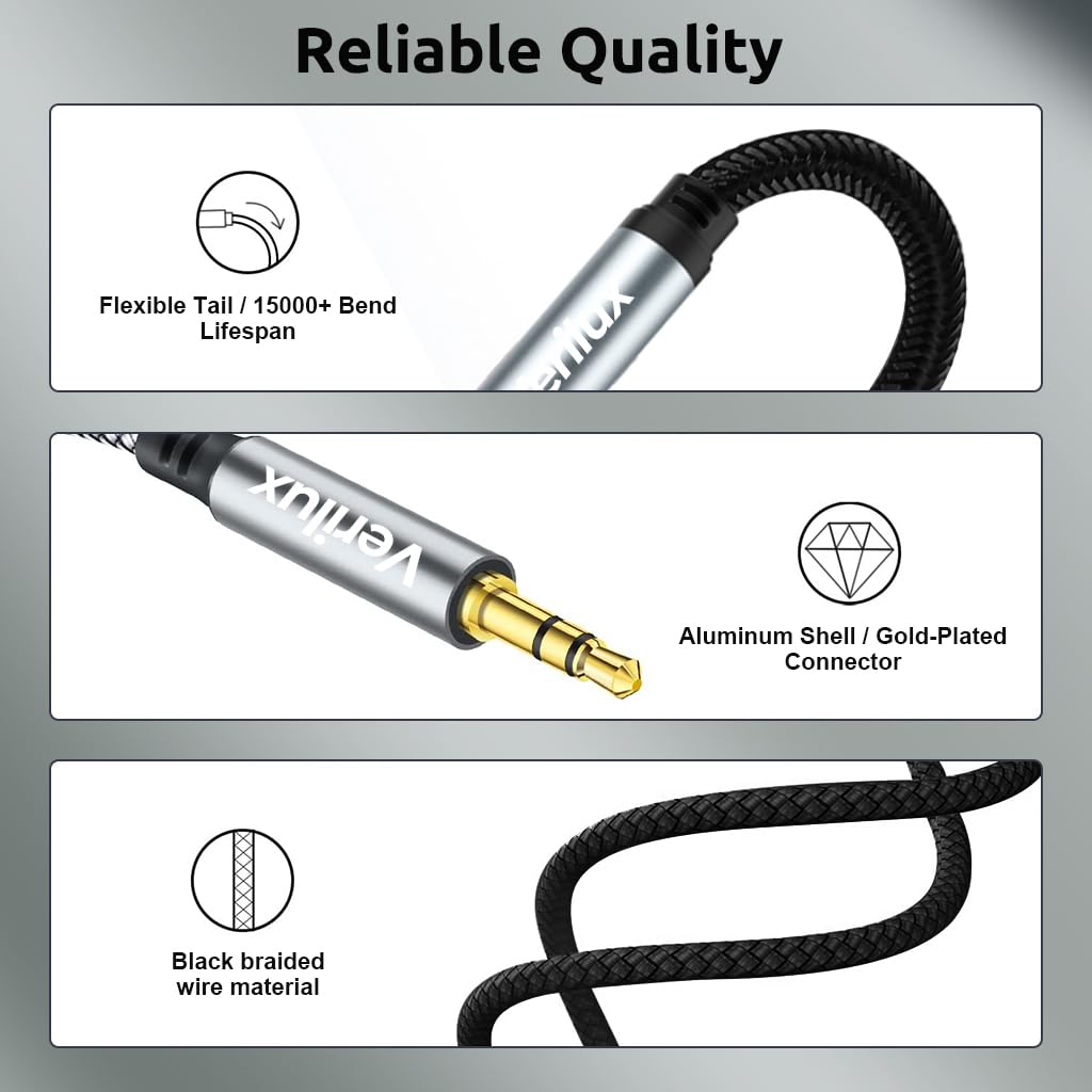 Verilux Audio Aux Cable, 16.4Ft Jack Audio Extension Cable Male to Female Audio Jack Cable, Universal Stereo 3.5 mm to 3.5 mm Cable for Phones, Speakers, Headphones, Tablets, MP3 Players and Car