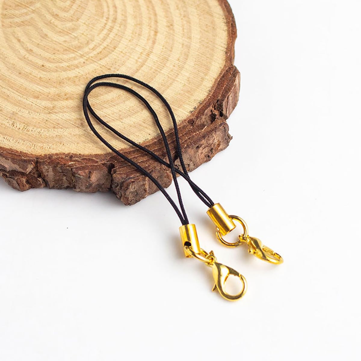 HASTHIP 100Pcs Lobster Clasp Lanyard Loops 2.6 inches Mini Landyard Loops with Golden Lobster Clasps Lanyard Loops for DIY Phone Charms, Keychains, Bag Charms, DIY Crafting Accessories