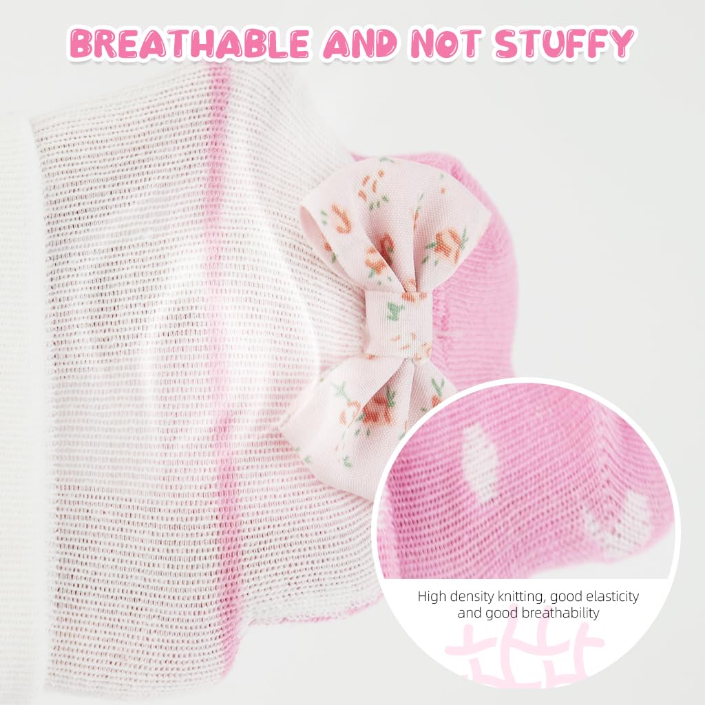 SNOWIE SOFT Baby Socks Set 0 to 12 Months, 2pairs Cute Baby Girl Socks with Bow Headband Breathable Cotton Socks for Girls Striped Dot Socks for Kids Baby Girl 0-12 Months Gift for New Born Baby Girl
