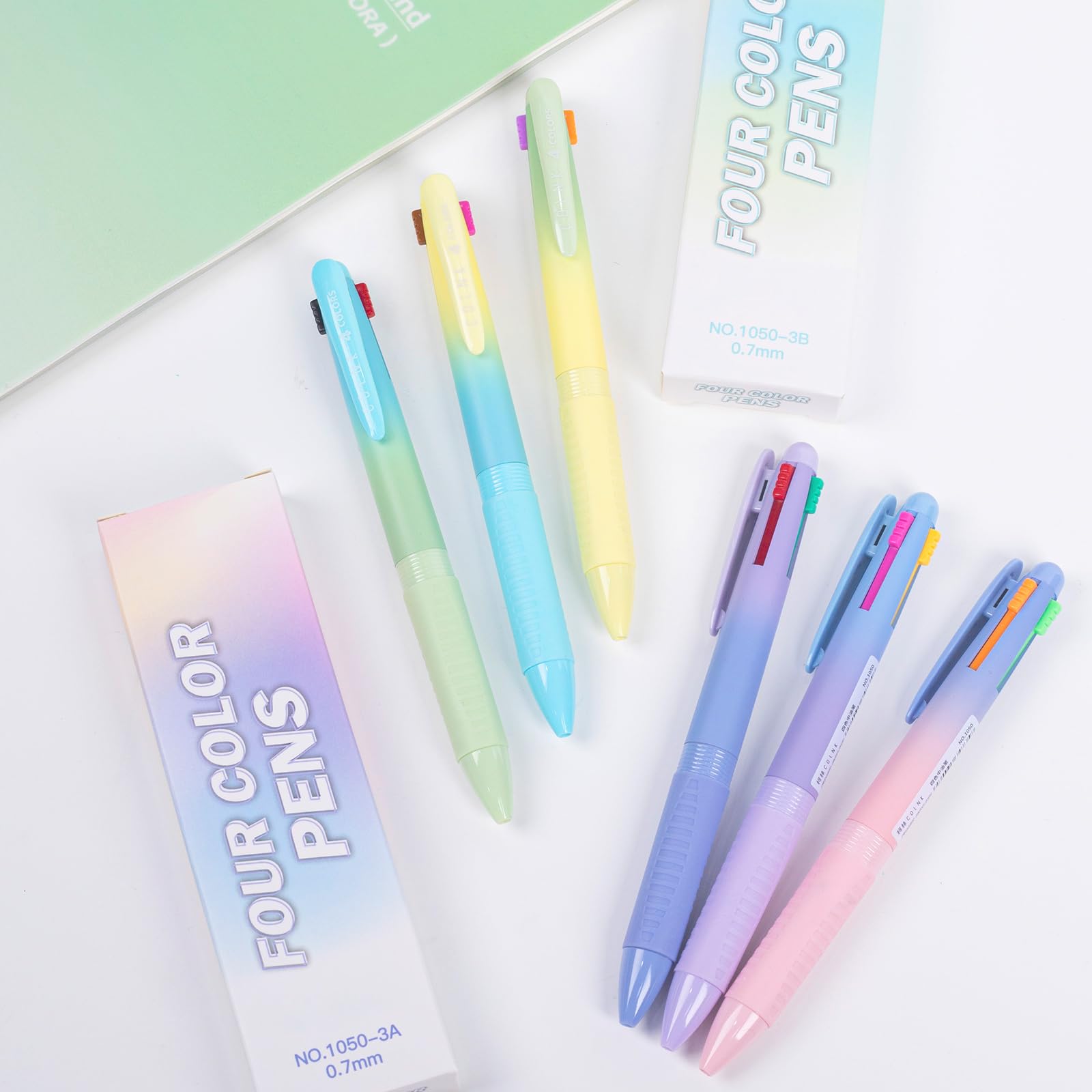 HASTHIP 6Pcs Multicolor Ballpoint Pens 4-in-1 Switchable Ink Ballpoint Pen Smooth Writing Fashion Multicolor 0.5mm Ballpoint Pens for Note-Taking, DIY Art Work, School Office Stationery Supplies