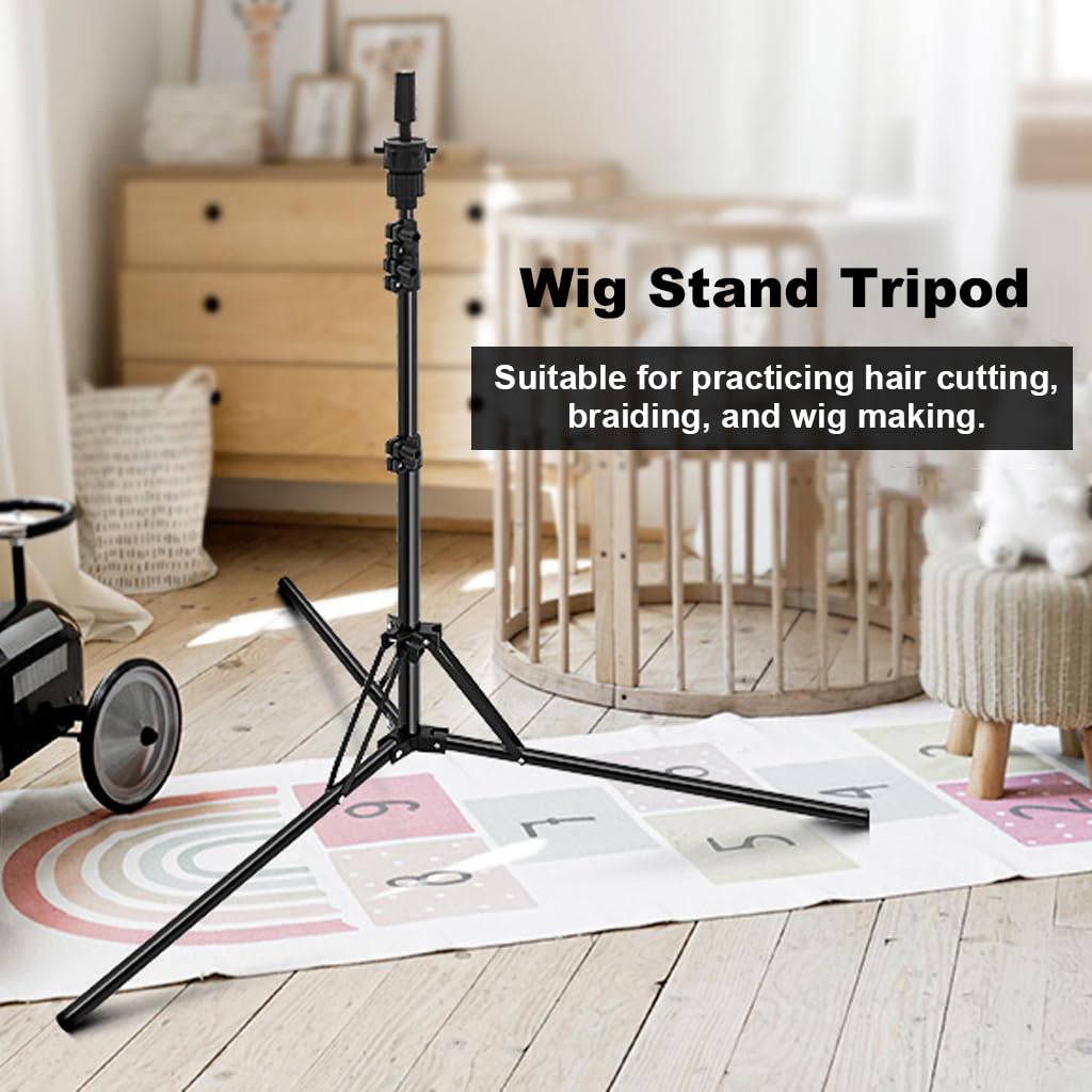 MAYCREATE Wig Stand Tripod, Adjustable Metal Mannequin Head Stand Holder, Upgrade Foldable Wig Head Stand for Cosmetology Hairdressing Training (17-56inch)