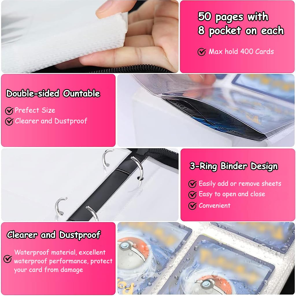 PATPAT Poke-mon Game Card Binder for 400 Cards Trading Cards Holder Organizer, Poke-mon Cards Collection Bag Game Cards Binder Case, Game Cards Case Gifts for Kids Boys Girls