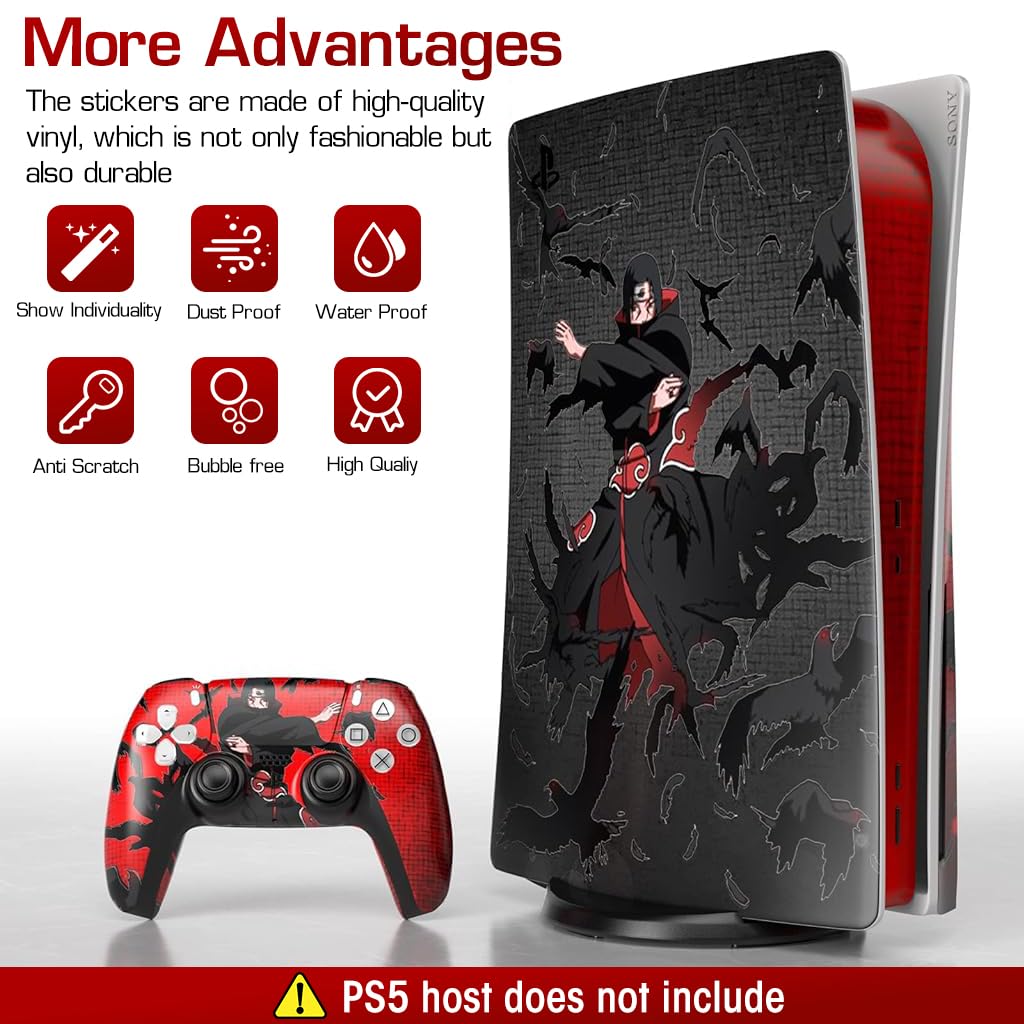 ZORBES Skin Cover Sticker for PS5 Disc Edition Game Console and Controller Uchiha Itachi Cartoon Skin Cover Vinyl Sticker Anti-Scratch Sticker for PS5 Disc Edition Anime Game Console and Controller