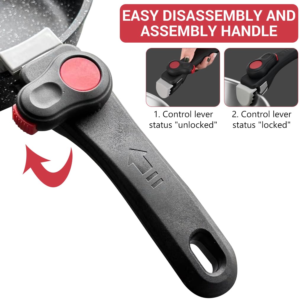 HASTHIP Detachable Handle Only for ROYDX Kitchen Cookware Sets Stainless Steel Pots and Pans,Removable Handle for 10,16 Pieces & 20 Pieces