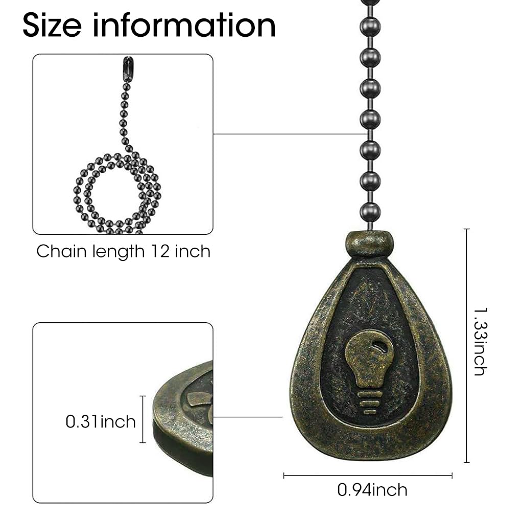 HASTHIP® Bronze Ceiling Fan Pull Chain Set, Ceiling Fan Pull Chain Extender Bronze Pendant 12 Inch Chain Ornament Pendant Pull Chain with Connector Ceiling Fan Bulb&Fan Ceiling Fan Pull Chain (2 Pack)