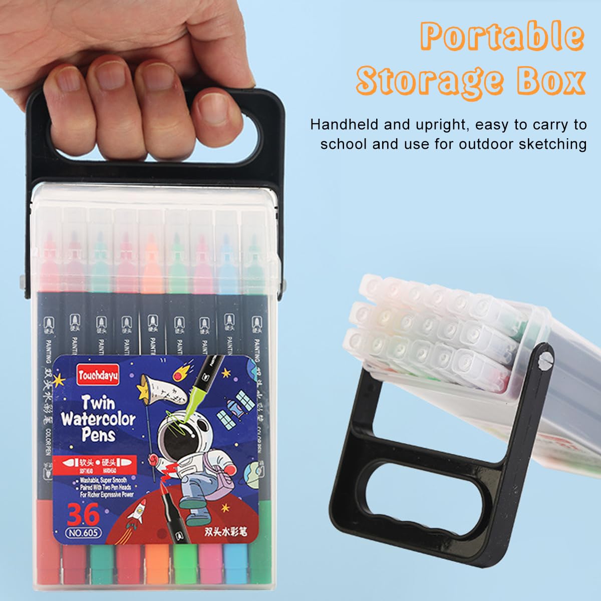 HASTHIP Dual Tip Markers for Kids, Washable Markers Set, Art Markers with Stand Portable Box