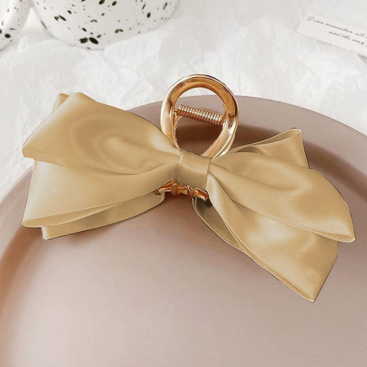 PALAY Large Bow Hair Claw Clips for Women Metal Hair Bow Claw Clip for Medium Thick Hair, Non-slip Strong Hold Golden Big Hair Clamp - Casual & Formal Wear