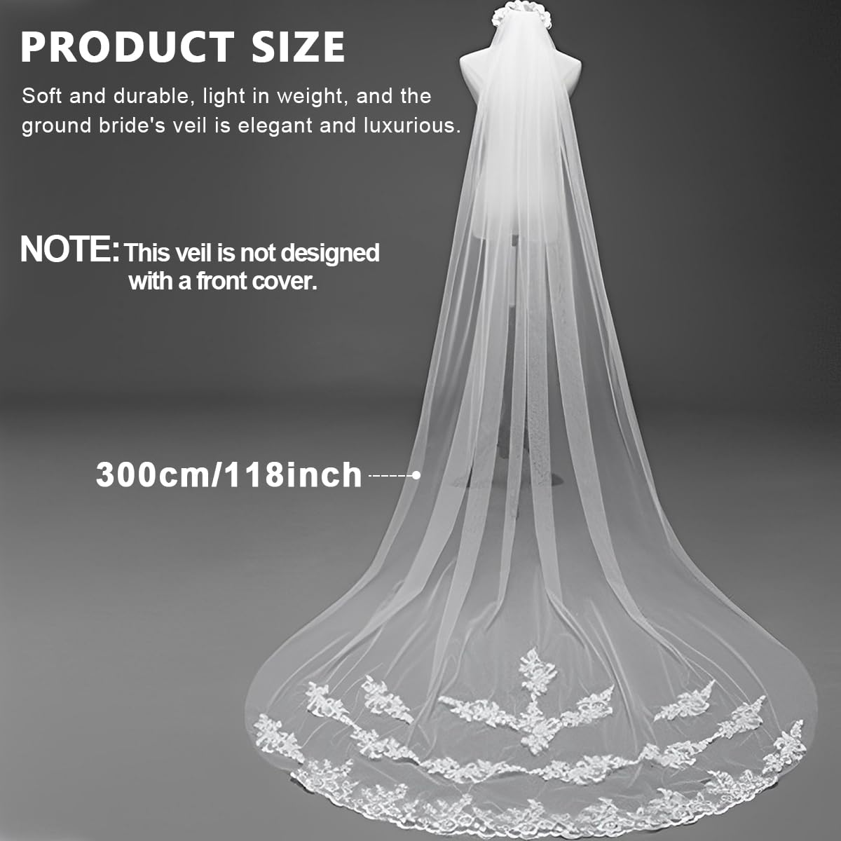 PALAY Bridal Veil 3m Wedding Veil for Bride White Lace Edge Long Cathedral Veil 1 Tier Drop Veil Bridal Tulle Hair Accessories