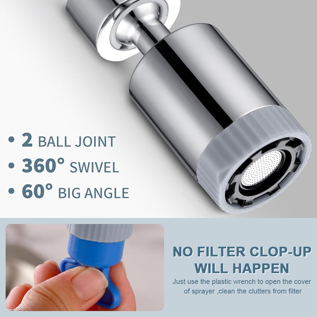 HASTHIP Faucet Extender for Taps, 3 Flow Mode Faucet Aerator 360° Swivel Faucet Extension Kitchen Sink Faucet Sprayer Attachment with 55/64 inch Female Thread, Included 15/16 inch Male Faucet Adapter