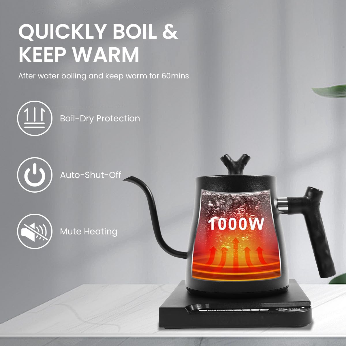 Supvox Gooseneck Electric Kettle for Hot Water Kettle with Temperature Control 1 Liter Hot Water Boiler for Home 1000W Electric Tea Maker Machine with 7 Temperature Button for Pour Over Coffee