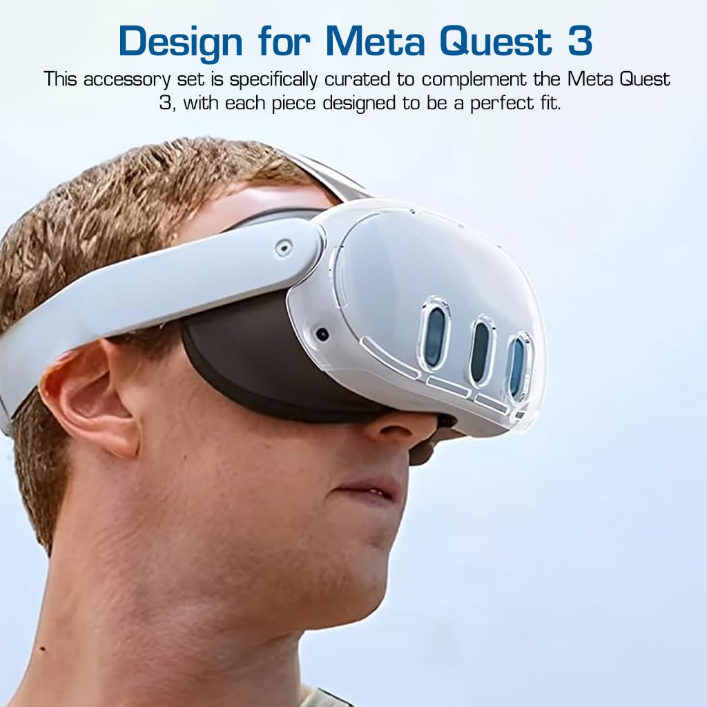 ZORBES Protective Case for Meta Quest 3, Protective Shell Cover for Oculus Quest 3, VR Accessories for Meta Quest 3 Protective Shell Cover, Lens Cover, Tempered Film, Joystick Caps, No Meta Quest 3