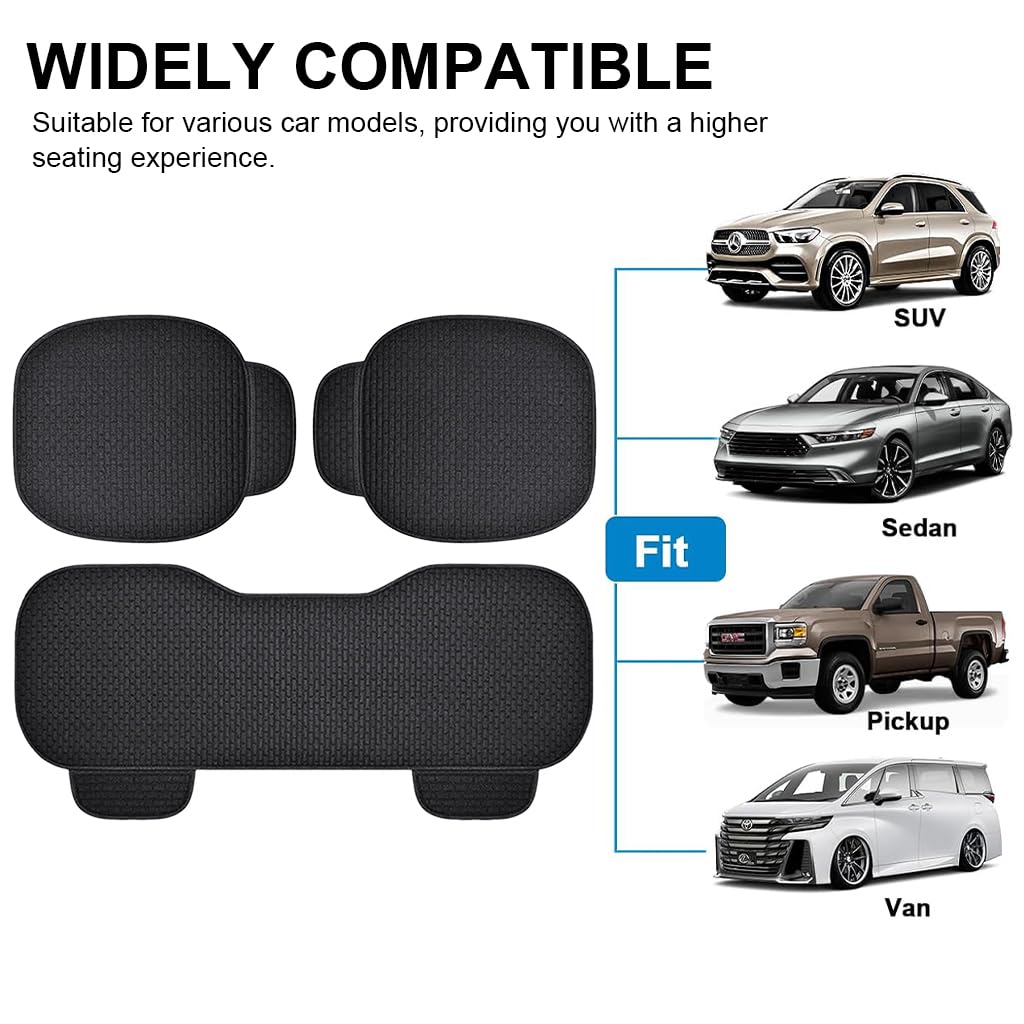 STHIRA® Silicone 6PCS Car Seat Covers Summer Breathable Front Cushion Mat Flax with Storage Pouch Long Rear Anti-Slip Anti-Scratches Black