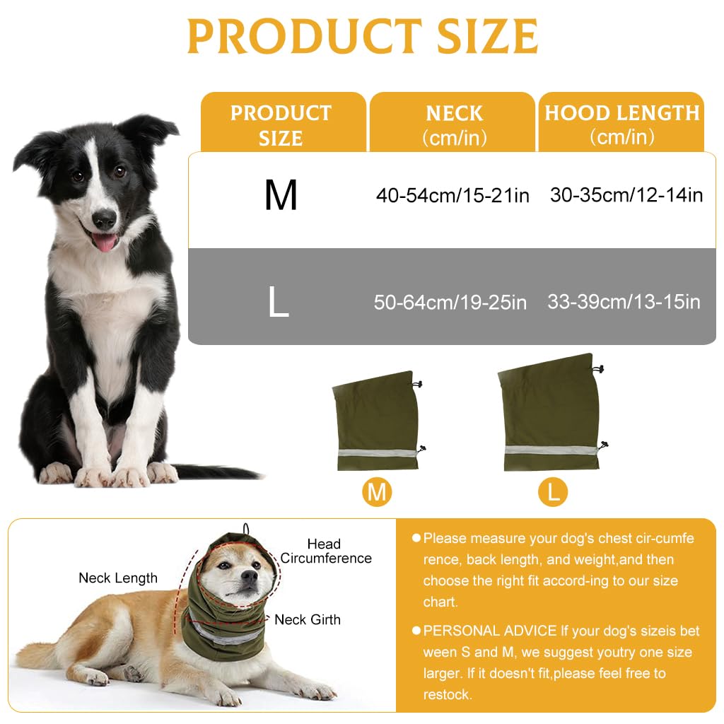 Qpets Pets Comforting Hoodie Ear Muff for Dog Warm Plush Lining Comforting Wrap Outdoor Winter Ear Muff with Reflective Strip Stretchy Adjustable Ear Snood for Dog, Green/L