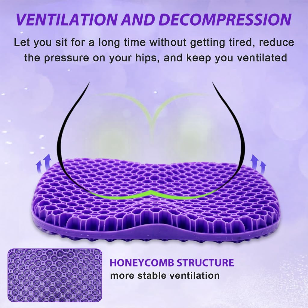 STHIRA Car Seat Cushion for Chair, Gel Seat Cushion Breathable Gel Car Seat Cushion Hive Seat Cushion Seat Booster Pad Booster Cushion for Car Seat, Chair, All Season Use 3D Gel Cooling Seat Cushion Purple
