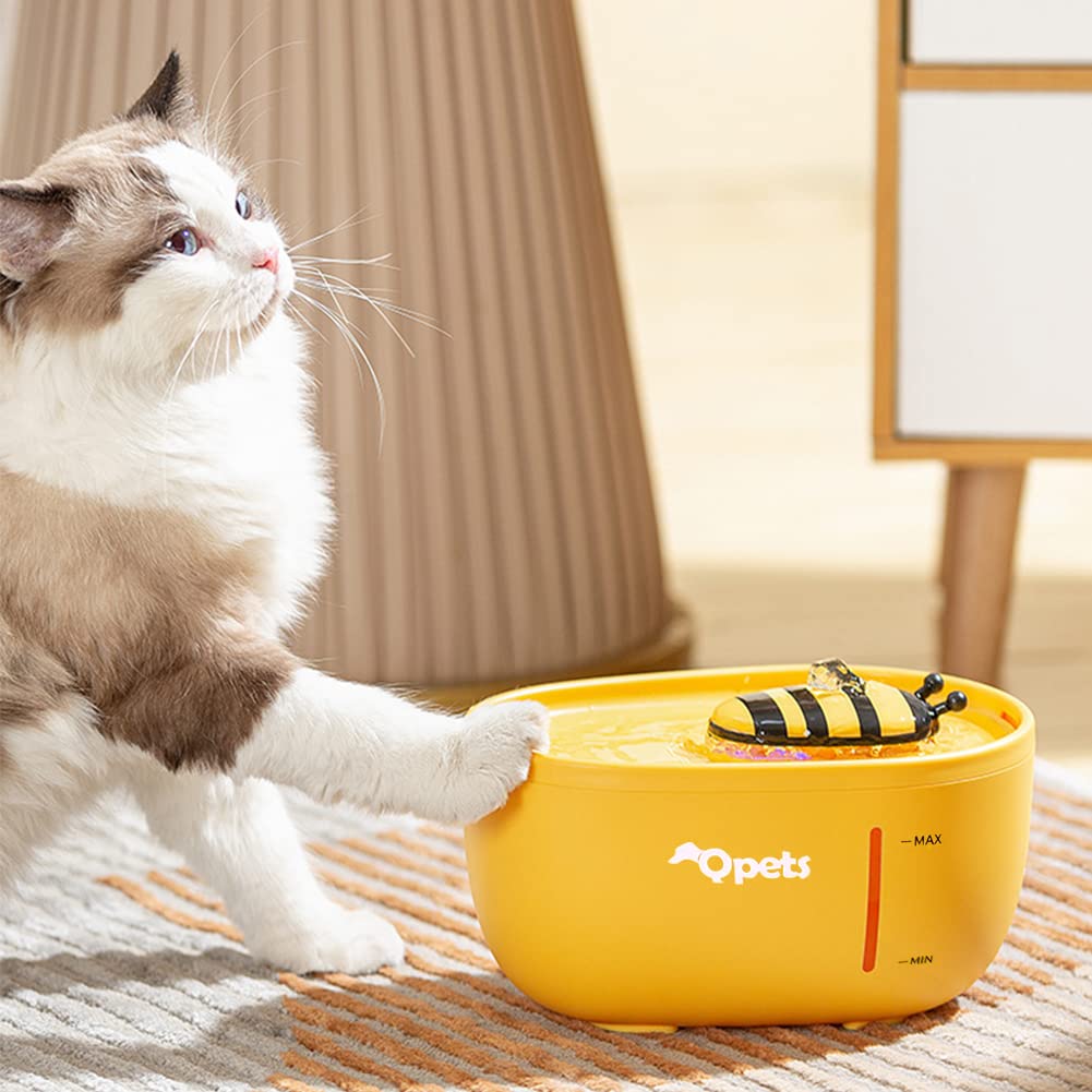 Qpets 2L Cat Water Fountain, Auto Cat Dog Water Fountain Water Dispenser with Filter, Cartoon Bee Style Water Dispenser for Cat, Dog Water Fountain Dog Water Fountain for Cats Dog Water Bottles