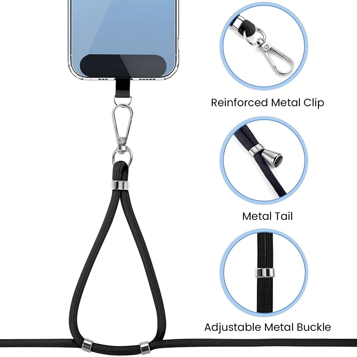 ZORBES Phone Lanyard for Phone Case Adjustable Phone Strap Set for All Phone Case Universal Phone Neck Strap and Wrist Strap for Phone With 2 Self-adhesive Inserts Phone Sling Not Includes Phone Case