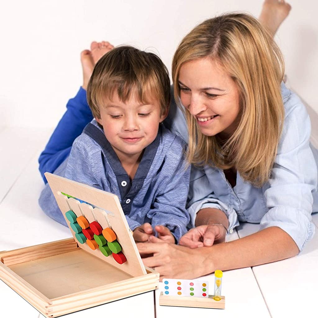 PATPAT Brain Games For Kids Learning Toys Slide Puzzle Color&Shape Matching Brain Teasers Logic Game Preschool Montessori Educational Wooden Toys For Kids Boys Girls Age 3 4 5 6 7 Years Old|Pack of 1