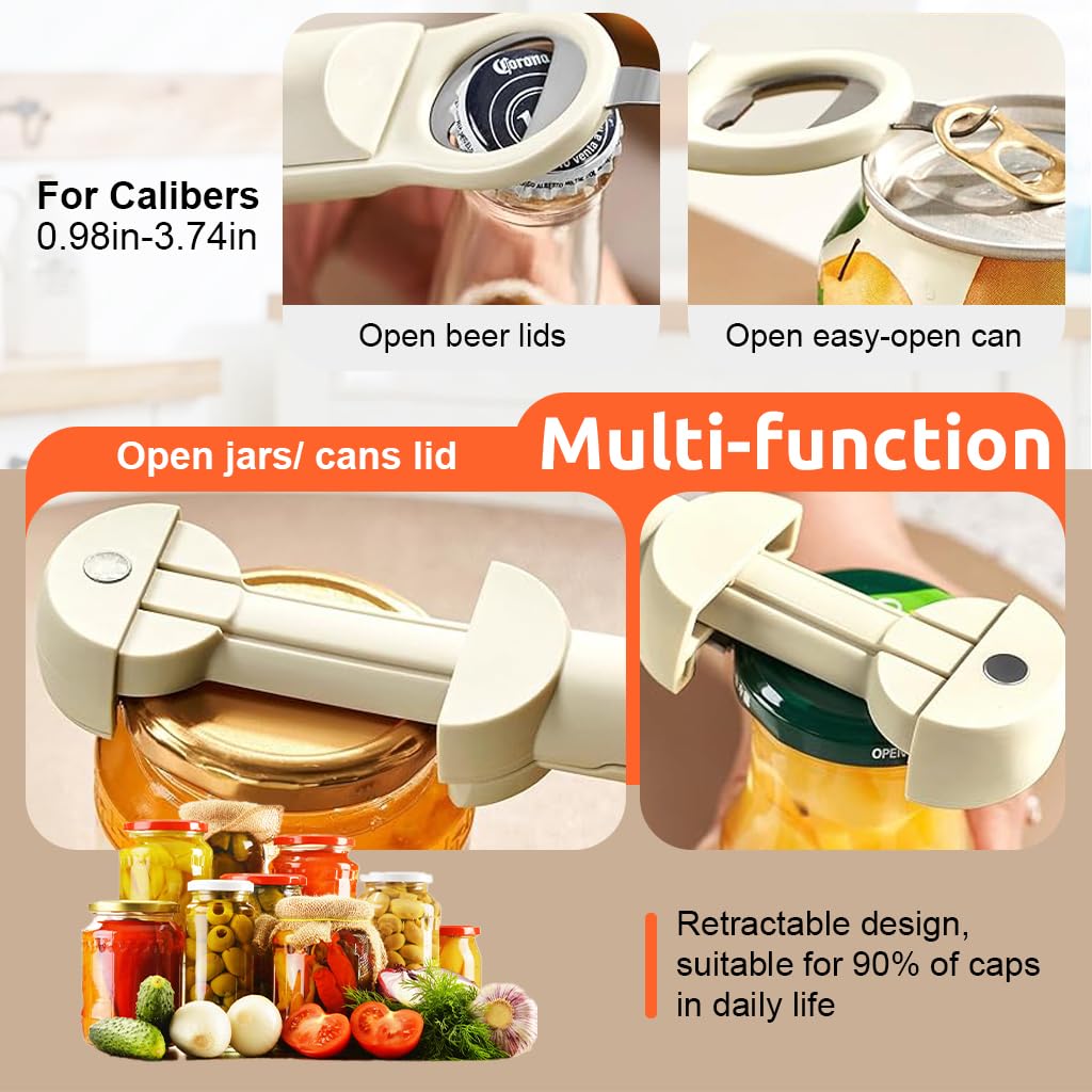 HASTHIP Jar Opener - Multifunctional Retractable Bottle Opener, Adjustable Multifunctional Stainless Steel Can Opener for Jars Up to 3.75