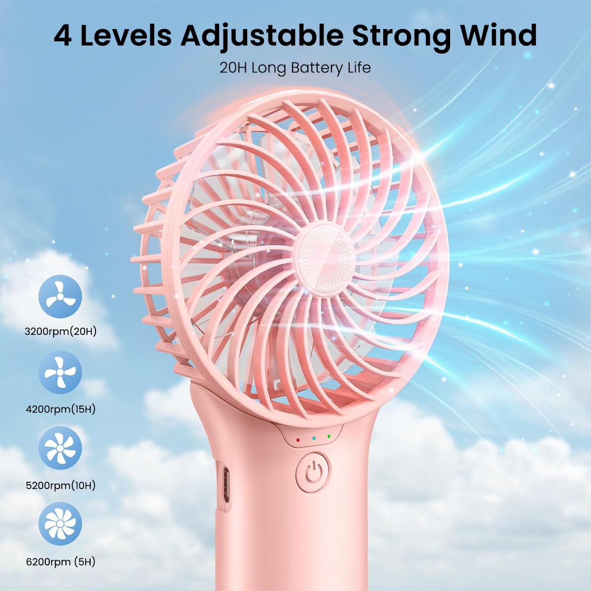 Verilux Hand Fan Mini Portable Fan with Mirror, 4-Speed USB Fan with Foldable Stand Base, Lasting Max 20Hrs Working Time, Rechargeable Fan for Girls Women Traveling Outdoor (Pink)
