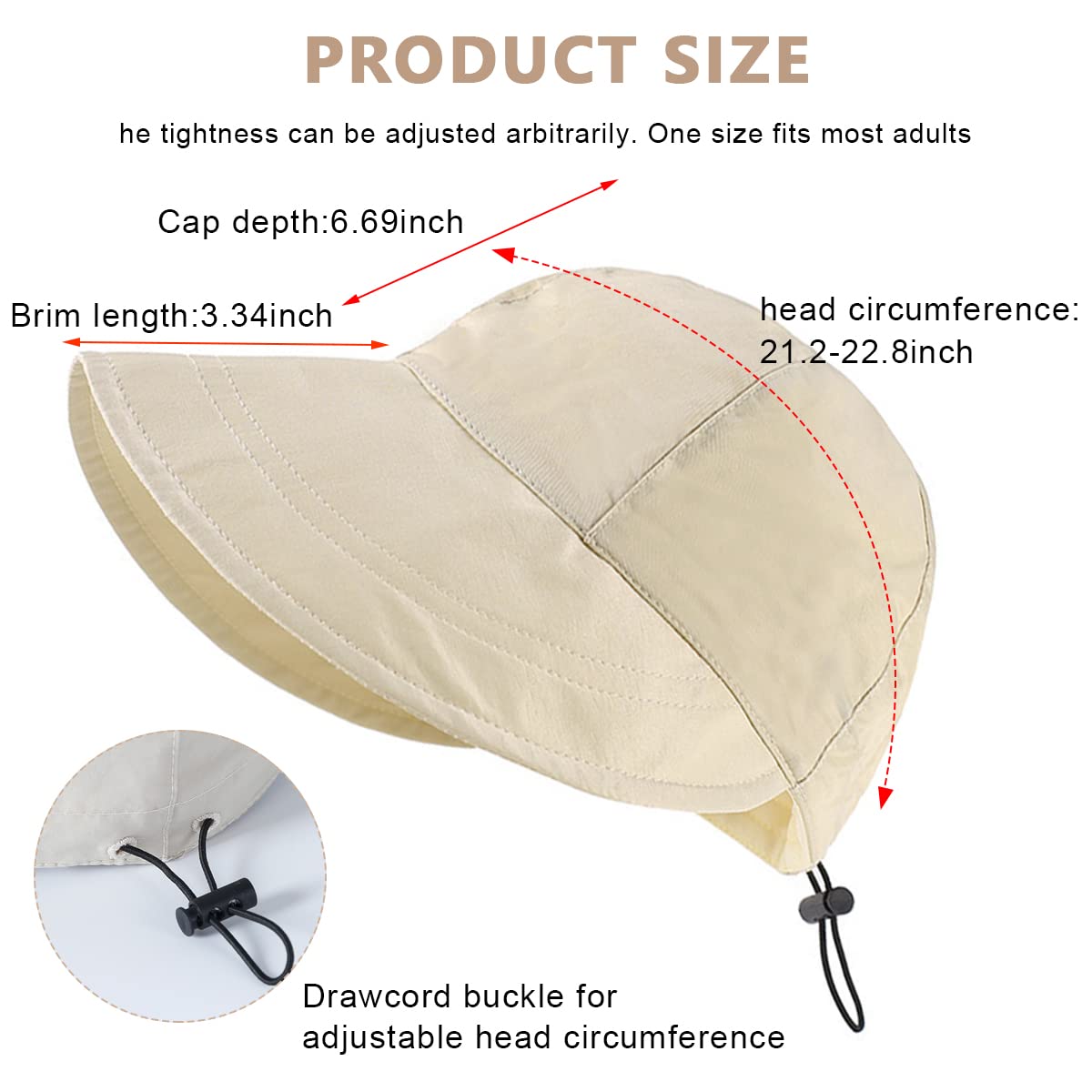 PALAY Sun Hat for Women, Fashion Wide Brim UV Protection Bucket Hat with Drawstring Closure, Lightweight Quick Dry Cap (Beige)