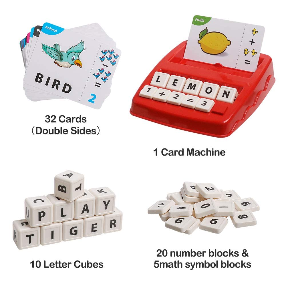 PATPAT Spelling Games for Kids,Brain Games for Kids with Flash Cards,2 in 1 Matching Letter and Number Games for Boys and Girls Sight Words Recognition Kindergarten Teaching Tools Preschool 3-8 - Red