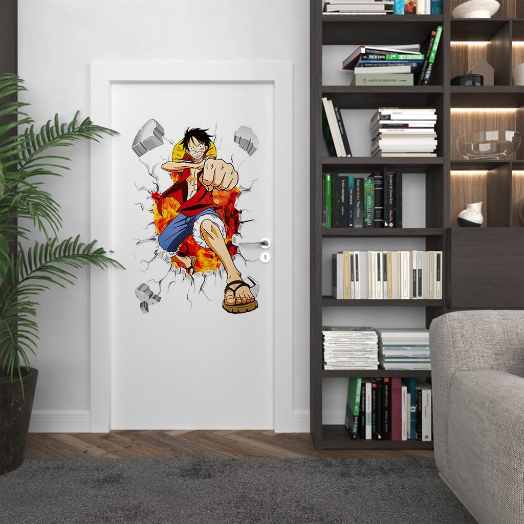 HASTHIP 1 Sheet 3D Wall Paper Sticker Anime Onepiece Monkey D Luffy 3D Wall Paper Self Adhesive PVC Wall Paper Removable Cartoon 3D Wall Paper for Kids Room, Bed Room, Living Room, 19.6 x27.5 inches