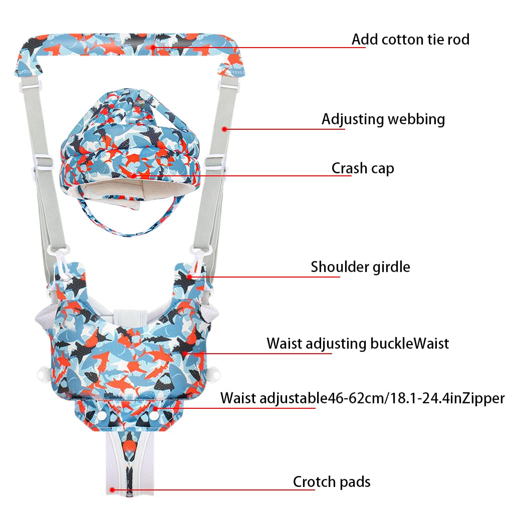 SNOWIE SOFT Baby Walking Harness Head Protector Set Padded Head Helmet Forehead Protector Hat Safety Walking Harness Belt Toddlers Stylish Walking Harness Head Protector for Toddlers 8-24 Months