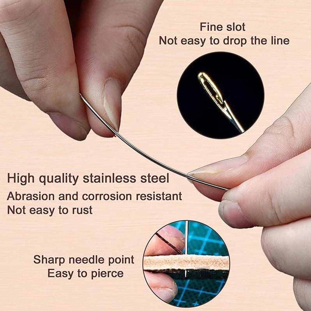 HASTHIP 30pcs Quilting Needle Self-Threading Quilting Needle with Wooden Needle Case Long Quilting Needle of Various Sizes Easy Self-Threading Quilting Needle for Quilting, Embroidery, Hand Sewing