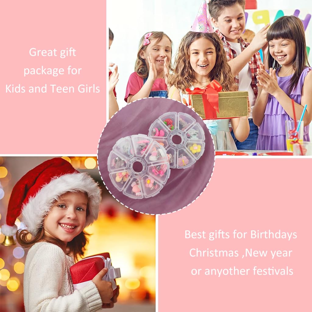 SANNIDHI 16 Pairs Cute Earrings for Girls Stylish Clip-on Pretend Princess Play Earrings Set, No Pierced Cartoon Earrings for Girls Kids Jewelry Gift