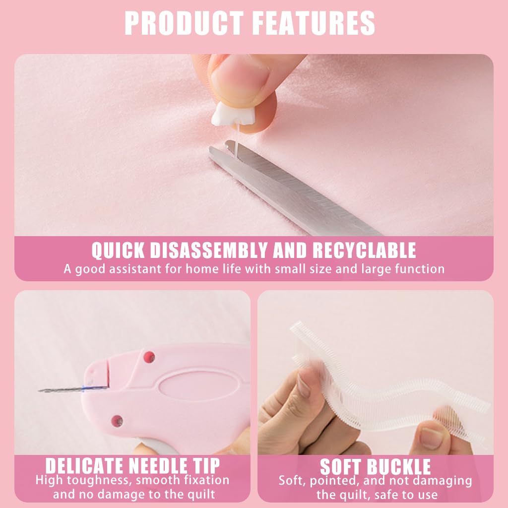 HASTHIP Quilt Basting Gun Quilting Pin Bed Sheet Grippers Machine Quilting Safety Tacks Gun with 220Pcs Long & Short Soft Pins Removable Quilting Safety Tacks