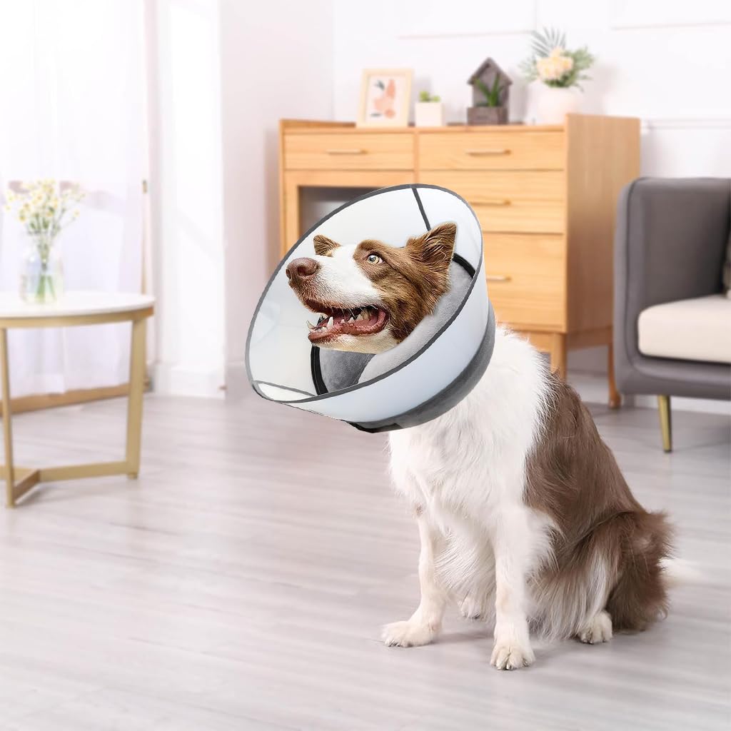 Qpets Dog Cone Collar, Inflatable Cushion Pillow Cone Collar for Dog Adjustable Hook and Loop Closure, After Surgery Dog Recovery Cone Collar Protective Collar for Dogs Cats - XL