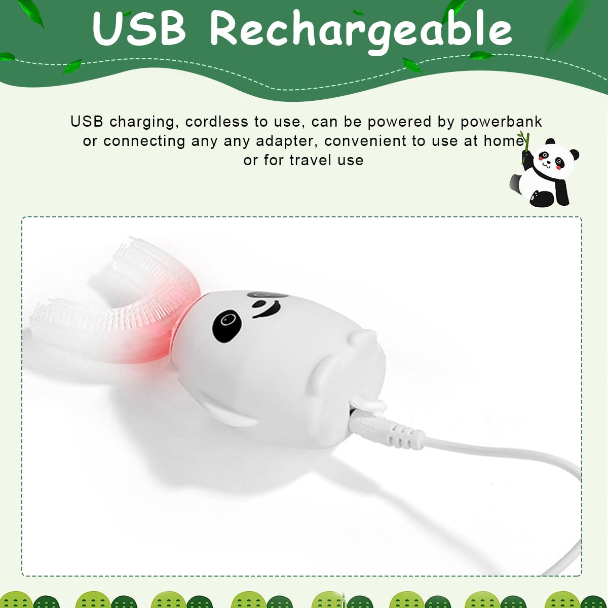 HANNEA Toothbrush For Kids, Electric U Shaped Ultrasonic Brush Tooth, Chargeable automatic Tooth Brush IPX7 Waterproof USB Rechargeable Toothbrush With 3 Cleaning Modes (Age 3+)