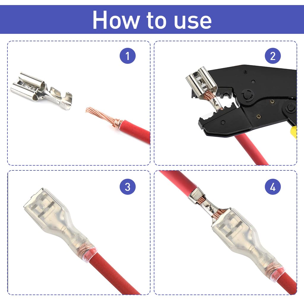 Serplex 270Pcs Terminal Connectors Kit Assorted Sized Electrical Wire Connectors 2.8mm/4.8mm/6.3mm Paired Male & Female Spade Spade Connectors Wire Crimp Terminal Blocks with Insulating Sleeves