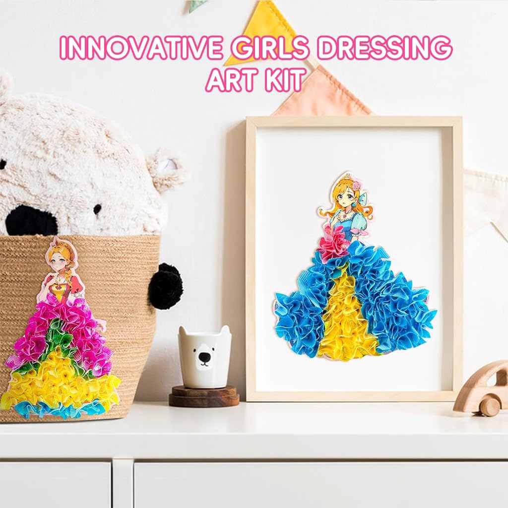 PATPAT DIY Art Painting Kit Paper Art Set of 12Pcs Princess Theme Girls 3D Dressing Painting Kit Kids Hands-on Art Craft Kit for Kids 3-6 Years Old Gift for Kids