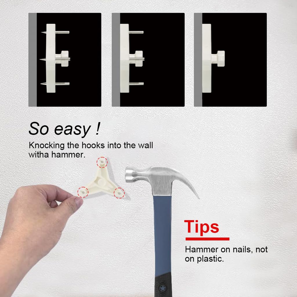 HASTHIP 40Pcs Art Street Hard Plastic 3-Pin Seamless Nail, Triangle Hooks with Push Pins, No Trace, Wall Nails for Photo Frame Wall Picture Frame Hooks Hangers (White)