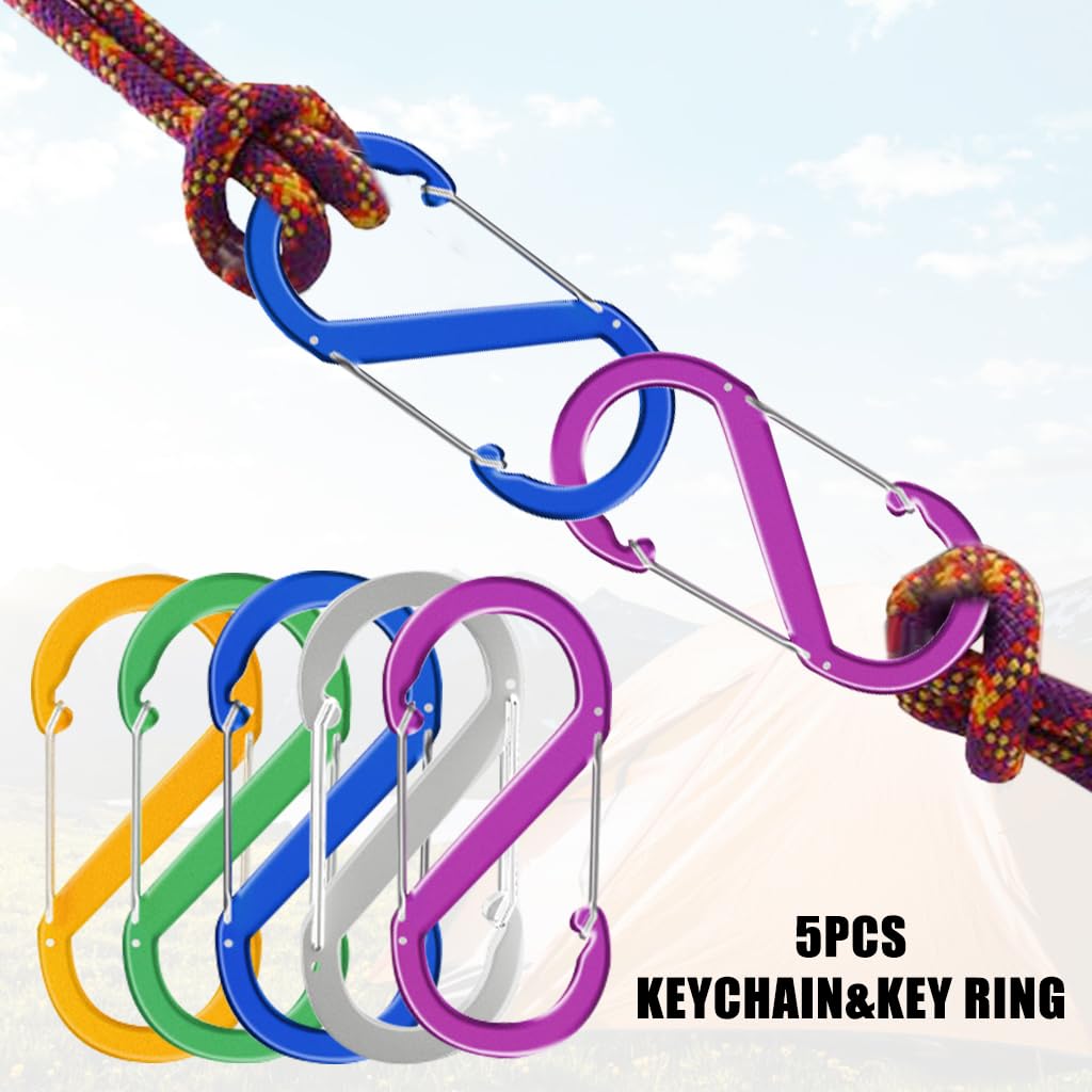 Proberos 5Pcs Carabiners Dual Hook, Premium Aluminum D-Ring Locking Carabiners Lightweight & Durable, Hooks Keychain - Hook Keyring (Multi-color)