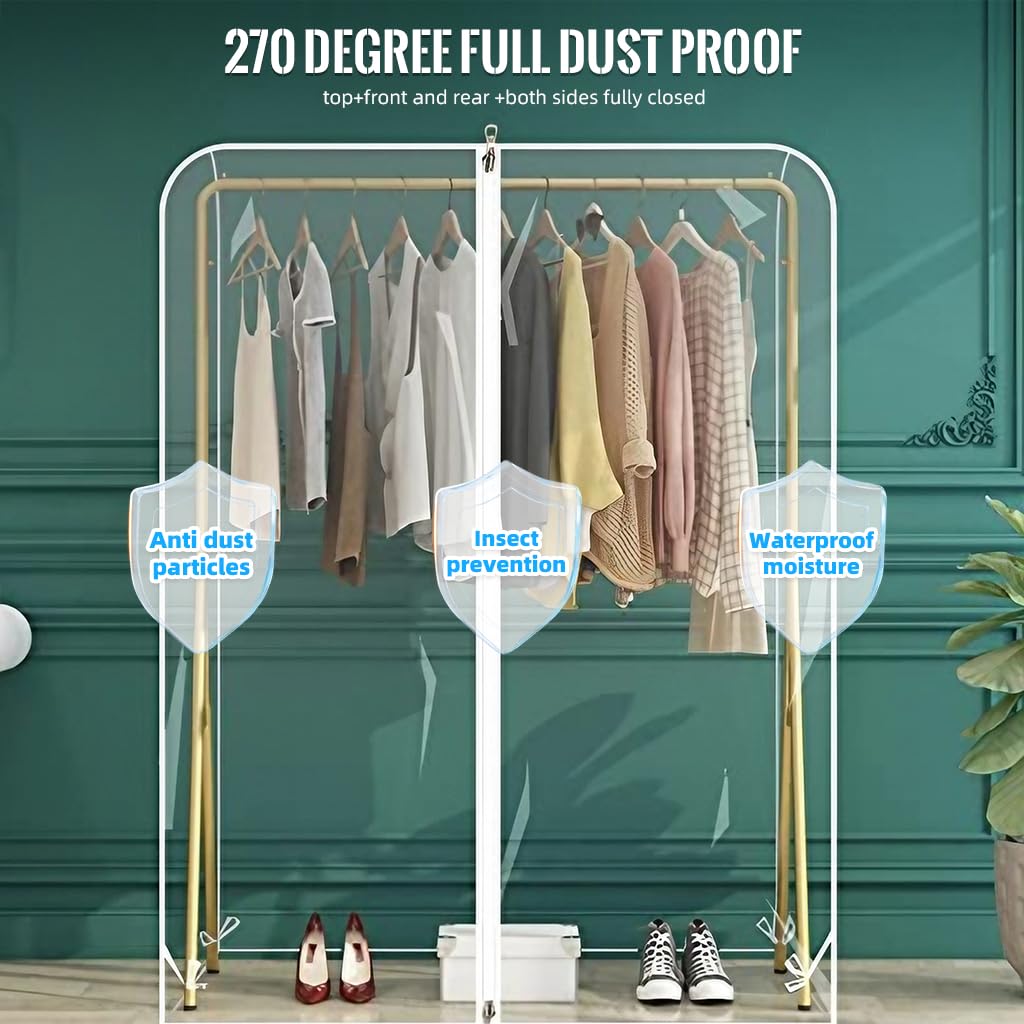 HASTHIP Clear Garment Rack Cover, Transparent PEVA Clothes Rack Cover with Zipper, Clothing Dustproof & Waterproof Protector Cover, 110x50x150cm