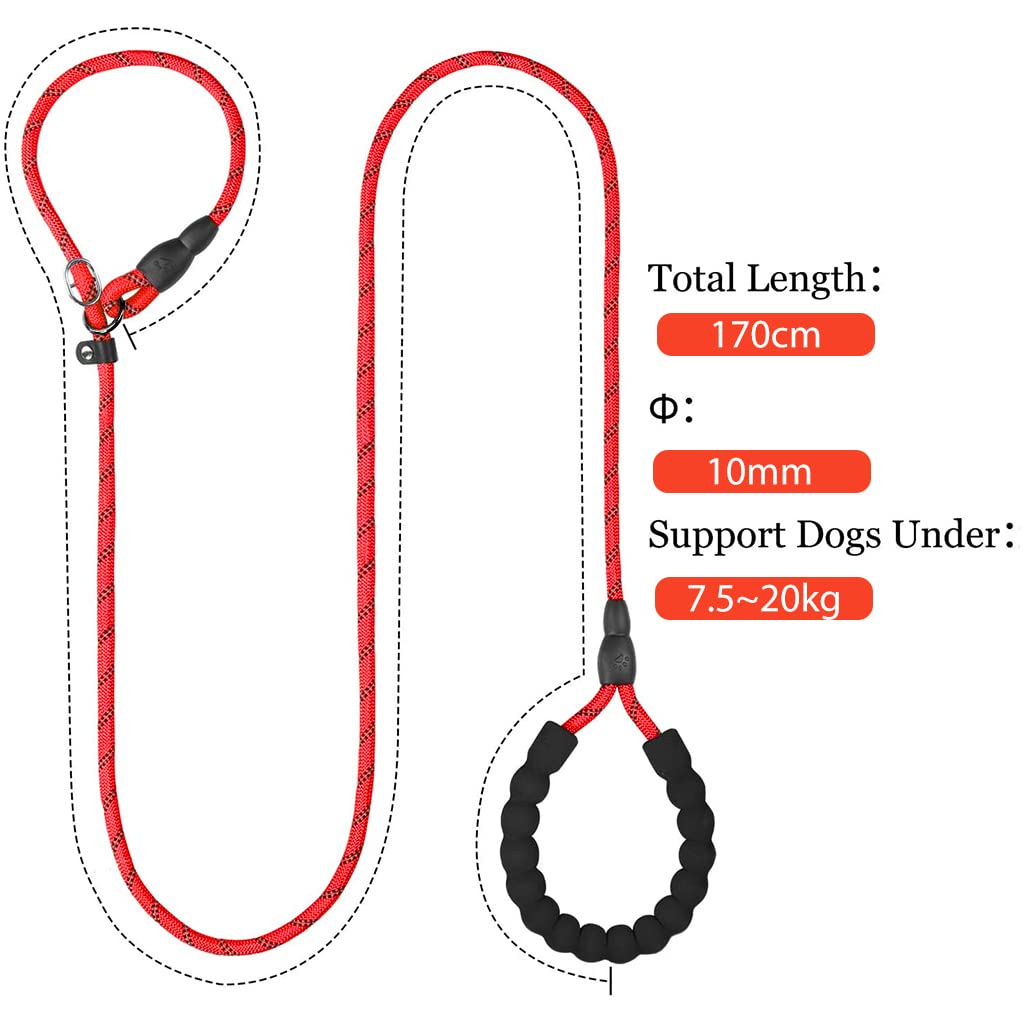 Qpets 1.7m Dog Training Leash, Durable Light Reflecting Dog Leash, Dog Leash for Large Dogs, Adjustable Dogs Leash Anti-Strain Leash Braided Rope for Small Medium Large Dog(Red)