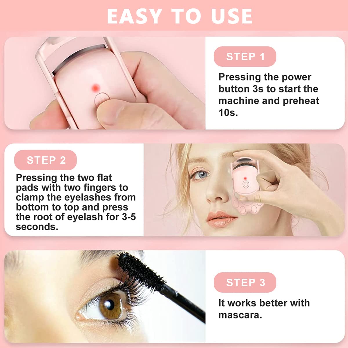 MAYCREATE Heated Eyelash Curler for Women, Electric Eyelashes Curler, Cat Paw Shape USB-C Rechargeable Heating Eyelash Curler with 2 Temperature Modes for Quick Natural Curling, Long Lasting