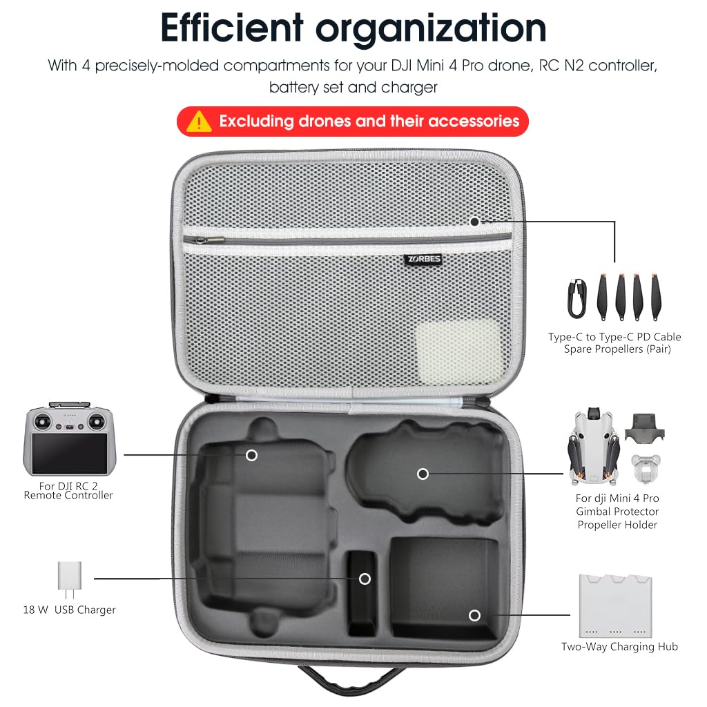 ZORBES Carrying Case for DJI Mini 4 Pro with Shoulder Strap & Handle Accessories Bag Storage Case for DJI Mini 4 Pro Travel Case for DJI Mini 4 Pro and DJI RC 2 Controller, No DJI Mini 4 Pro