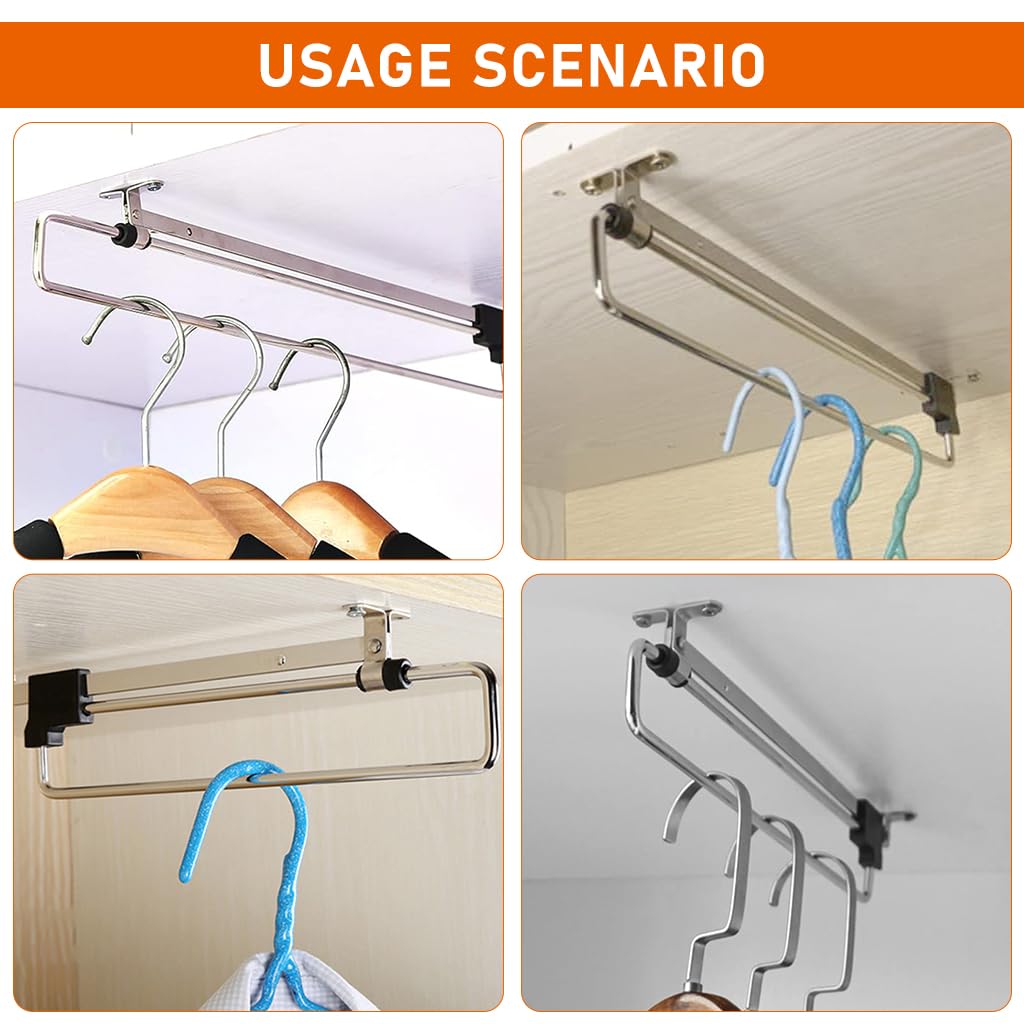 HASTHIP Wardrobe Organizer 19.69 Inches Pull Out Hanger Rail Space Saving Multi Hanger Organizer Hanging Rail for Wardrobe Modification Universal Screw Mounted Multi Hanger Organizer
