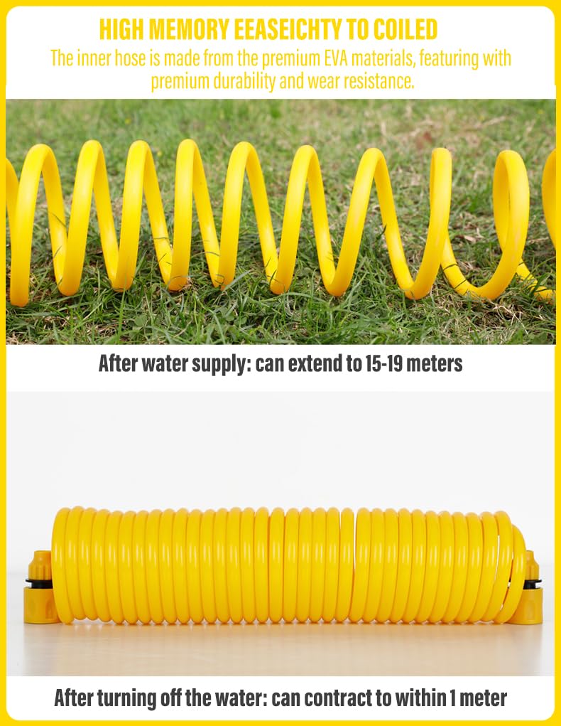 HASTHIP 15m Garden Hose Pipe with 3 Function Pressurized Sprayer Gun, Expandable EVA Lightweight Anti-Kink Flexible Water Hose with 3/8'' Quick Connector & Sprinkler for Home Garden Car Washing