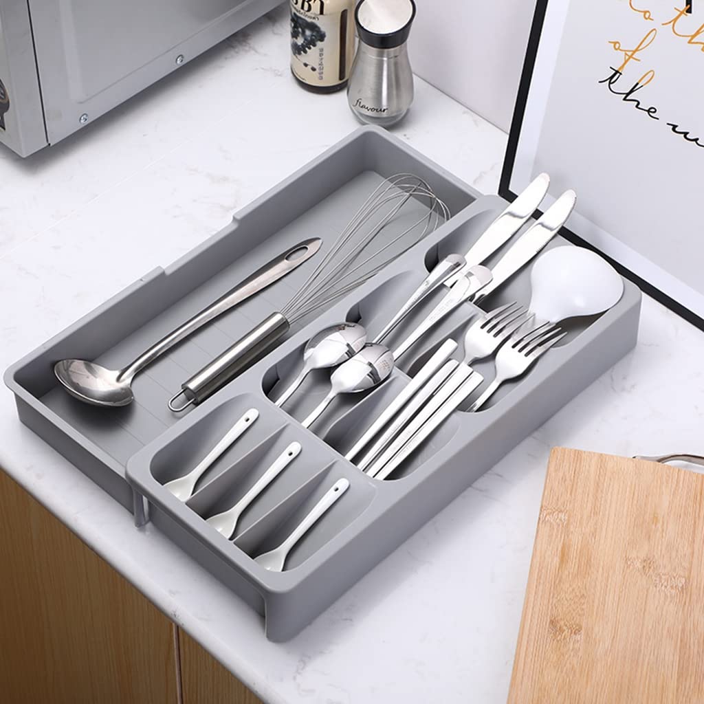 HASTHIP Cutlery Tray for Kitchen Drawer, Modular Kitchen Accessories, Kitchen Drawer Organizer Tray, Expandable PP Plastic Drawer Holder, Multipurpose Utensil Organizer (39.5 X 28 X 5.5 cm)