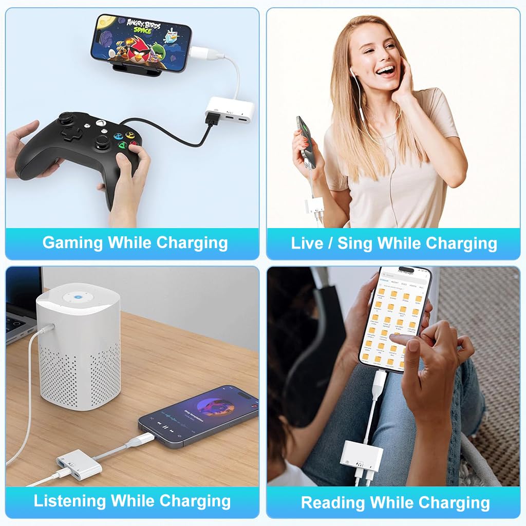 ZORBES USB Hub for iPhone 5 in 1 USB 3.0 Hub USB C Hub with Light-ning Converter USB C Hub USB C to USB C Light-ning to USB C Multifunction Card Reader Support PD60W Fast Charging