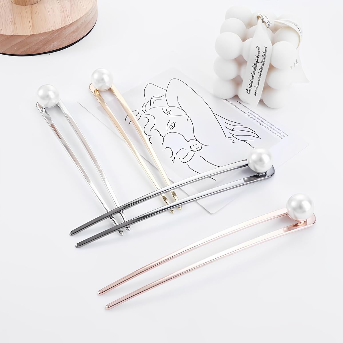MAYCREATE 4Pcs Pearl Hair Stick for Buns, Metal Juda Pin U Pin for Hair, 5.8in Large Hair Pins for Women Stylish Chignon Hair Bun Stick Hair Bun Accessories Girls Gift
