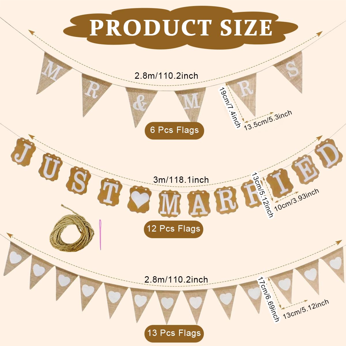 PATPAT 3Pcs Triangle Burlap Wedding Banner Kit for Birthday Decoration, Decoration for Weddings, Party Decoration, Engagement, Baby Shower Gifts Birthday Banner Burlap Bunting Banner Room Decoration