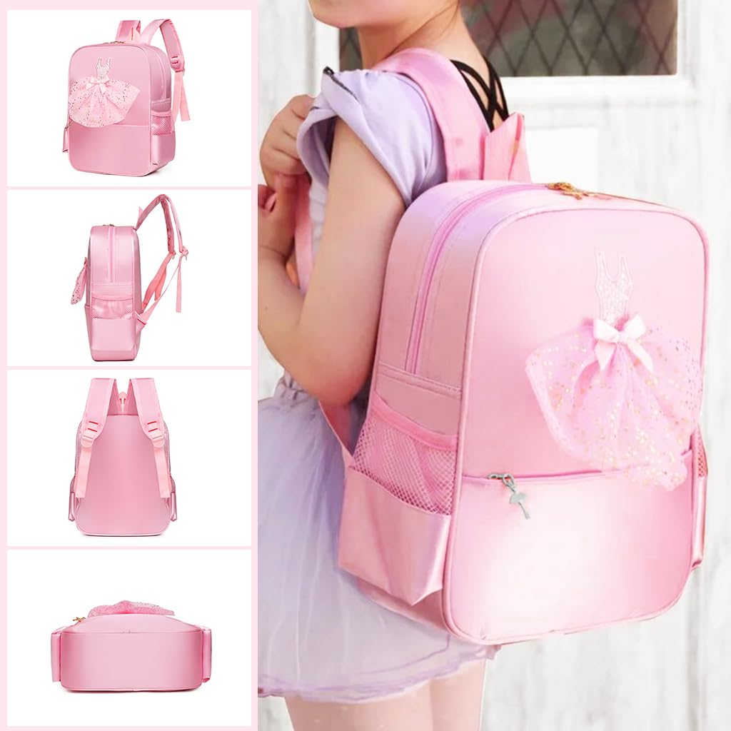 PALAY Girls Pink Backpack School Backpack Bookbag for Girls Cute Ballet Dress Backpack Ballet Class Bag Nylon Waterproof Zipper Backpack Travel Backpack Birthday School Gift Christmas Gift for Girls