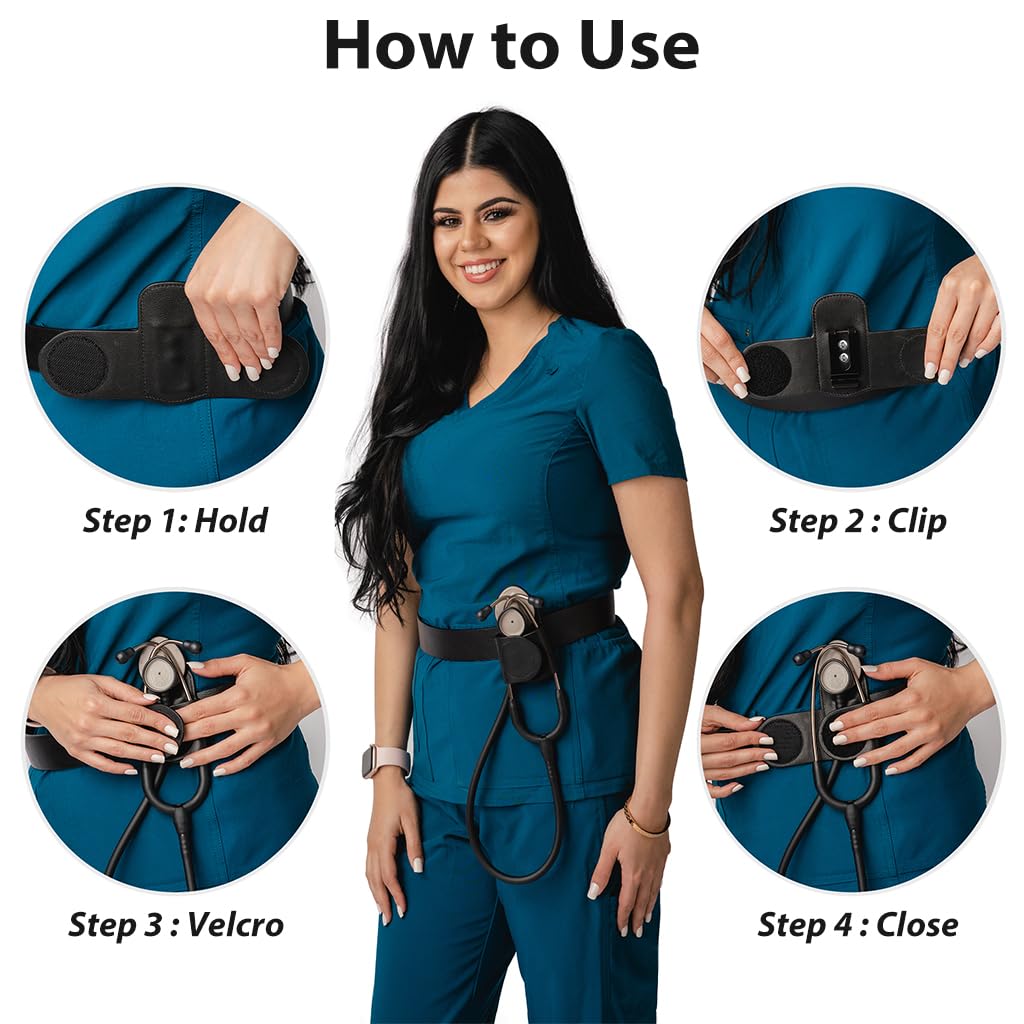 HANNEA Leather Stethoscope Holder Doctor Stethoscope Holder Clip Universal Stethoscope Holder for Waist Belt Portable Stethoscope Holder with Metal Back Clip