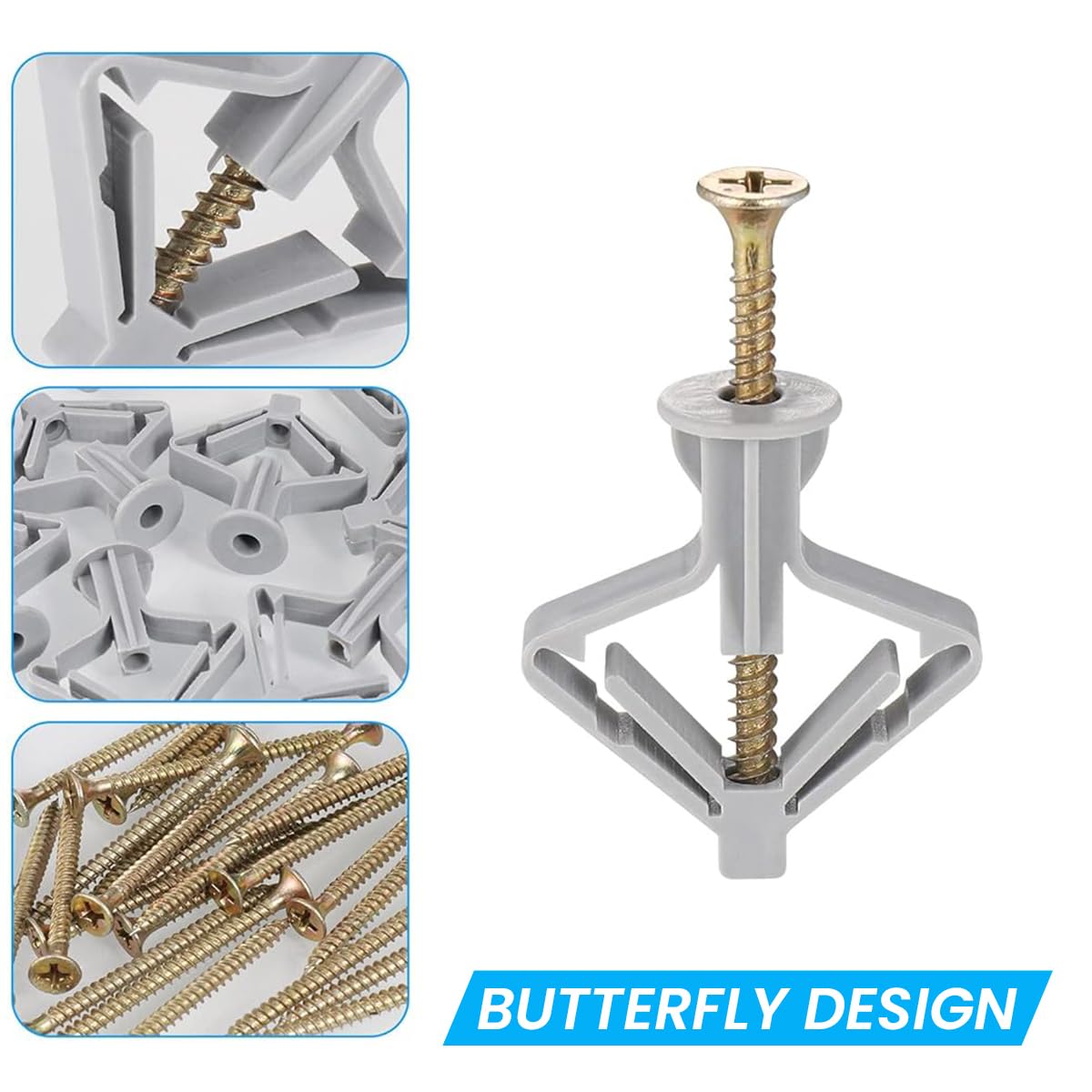 Serplex 50 Set Drywall Anchor with Screw Kit Drywall Anchor Kit Hollow Wall Anchors Plasterboard Plugs Screws Butterfly Expansion Tube Pipe Drywall Winged Anchors for Hanging Heavy Items on Drywall
