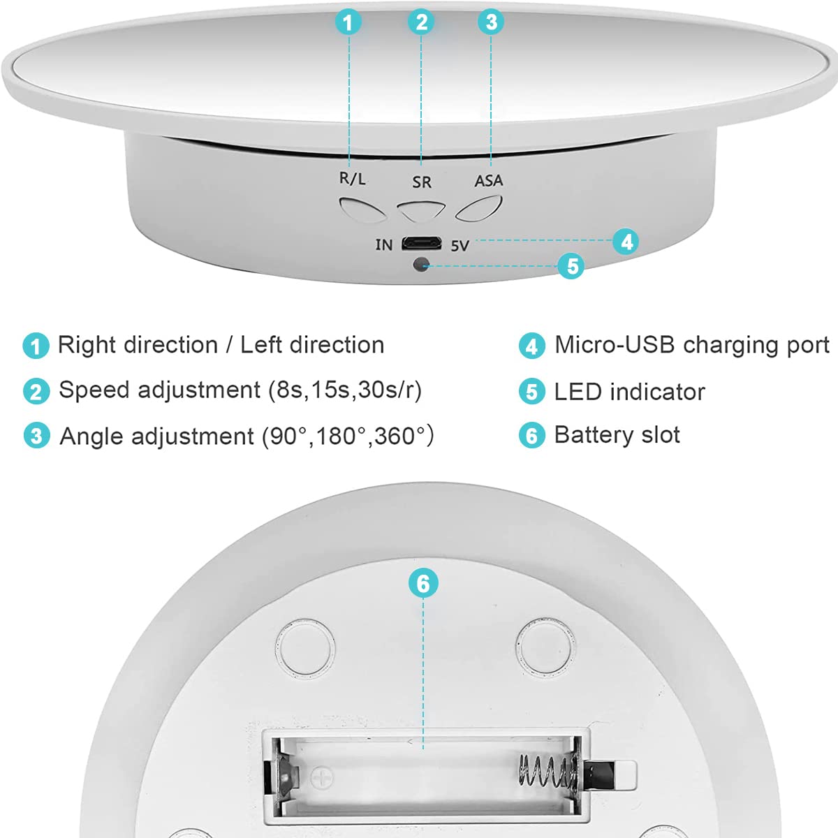Supvox 1Pcs Rotating Display Stand with Mirror Finish, USB Charge 360 Degree Rotating Turntable, 20CM/Load 8KG, Multi-Functional Rotary Table for Photography, Jewelry, Cake (Without Battery)